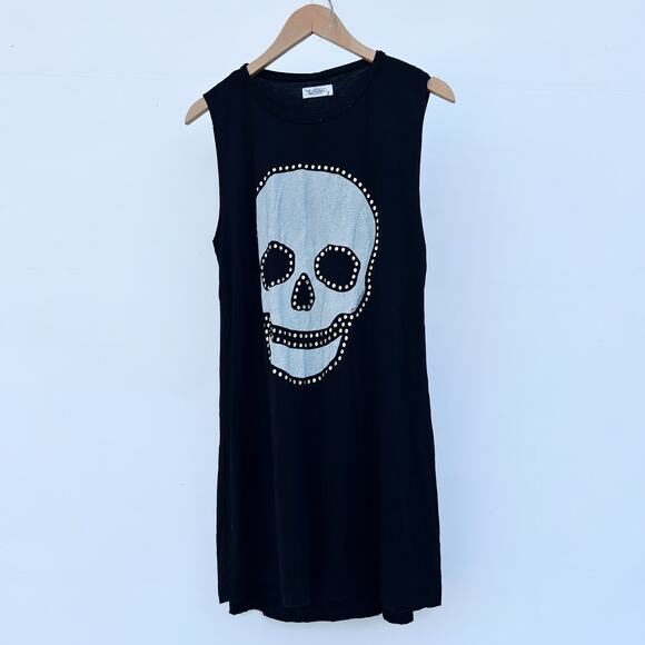 Lauren Moshi Beverly Hills Tank Shirt Dress Skull Studded Mini Short Black Large - Picture 2 of 8